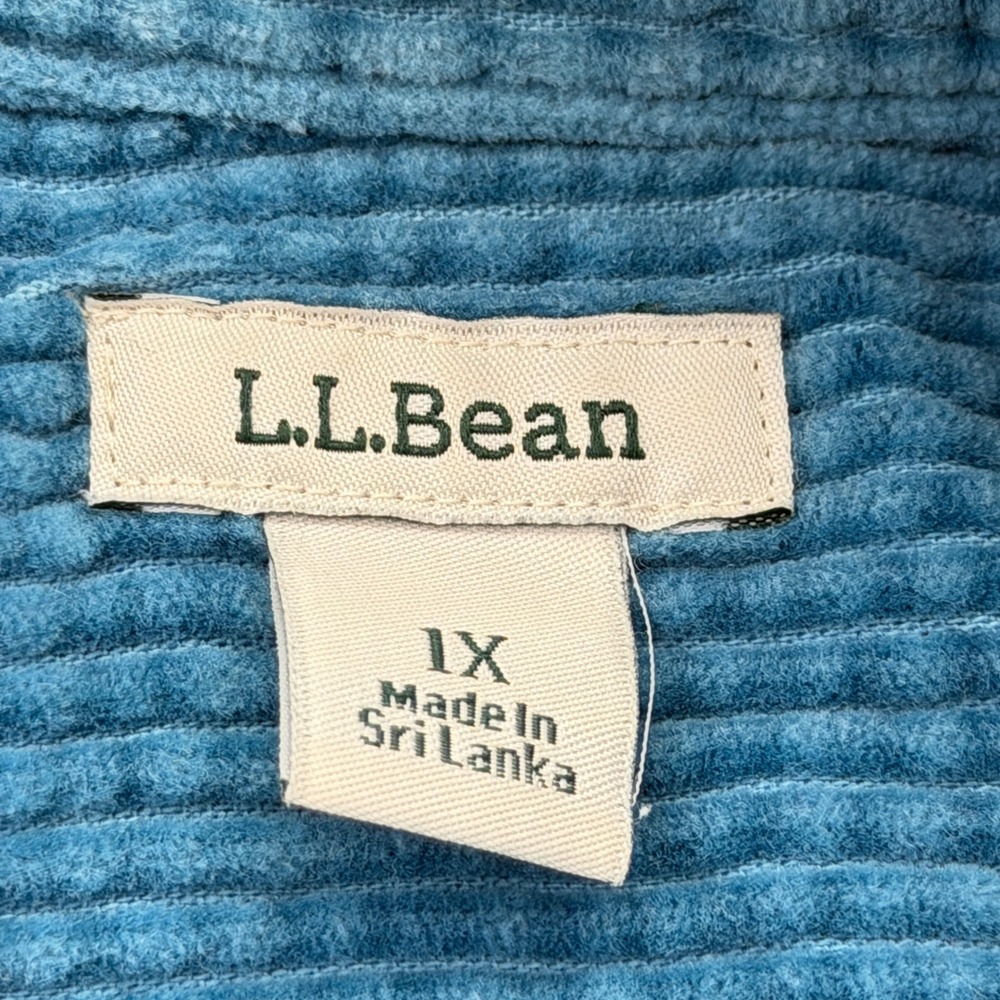 LL Bean Women's M Textured Cotton Corduroy Shirt Teal Button Front Casual - Picture 3 of 12